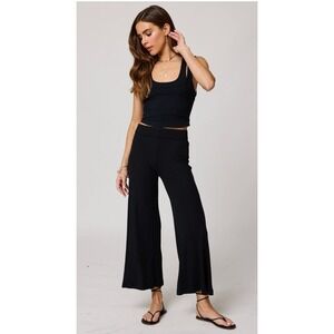 Stillwater Black Ribbed Wide Leg Palazzo Pants X-Small‎ XS Casual